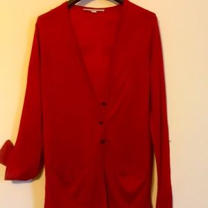 Loft RED long sleeve cardigan w/pockets, s-small.